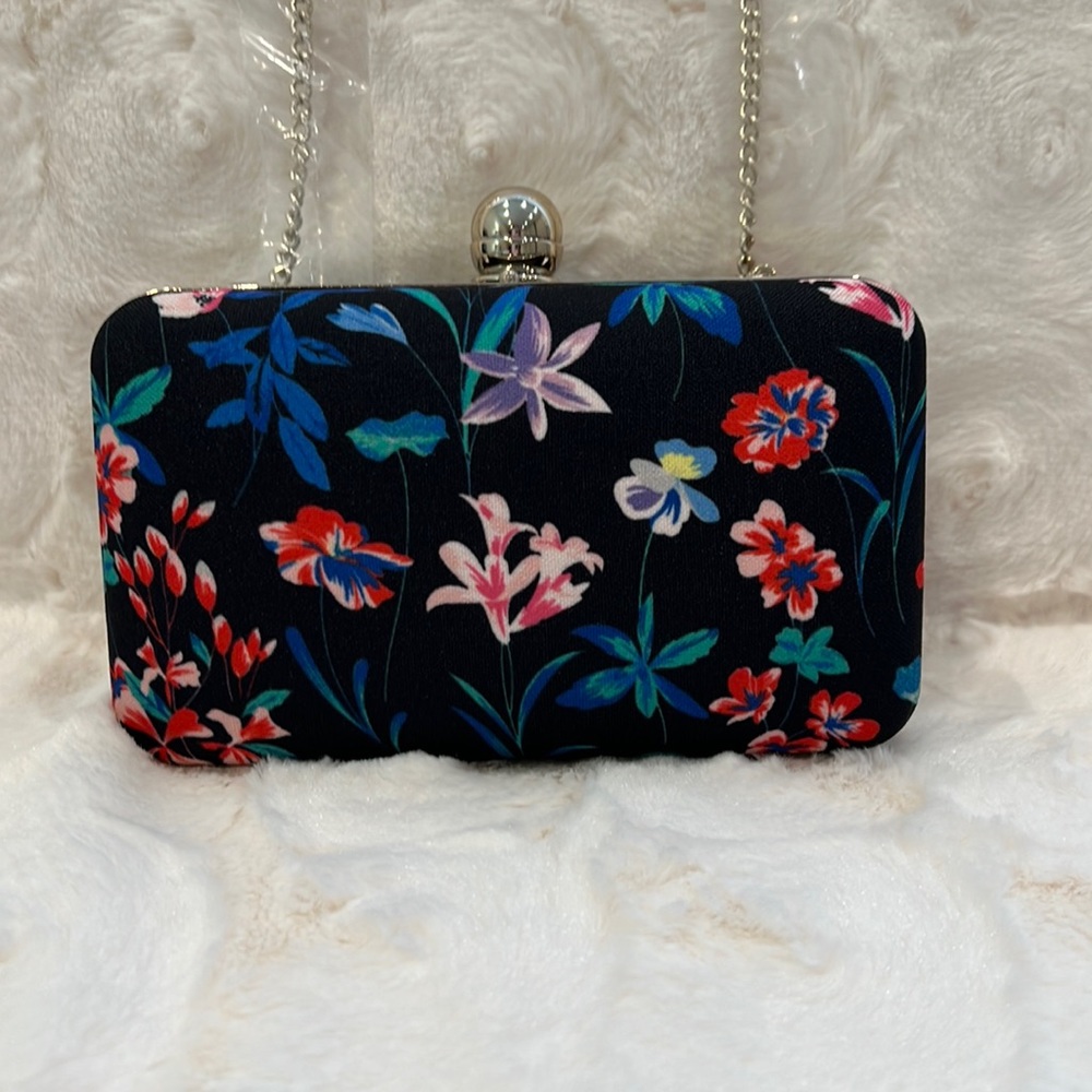 Talbots Indigo and Floral Print Clutch